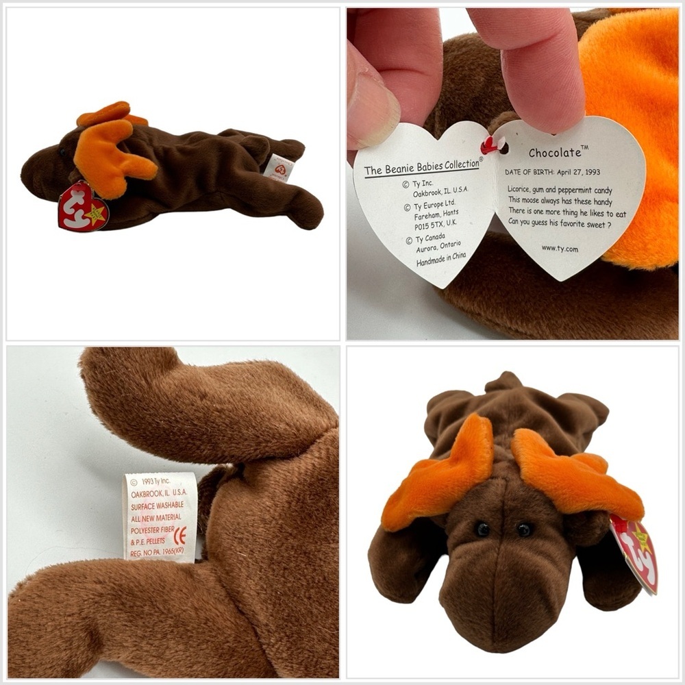 TY Beanie Baby Chocolate Mooue Toy Plush P.E Pellets 1993 Vintage Kids Error NWT